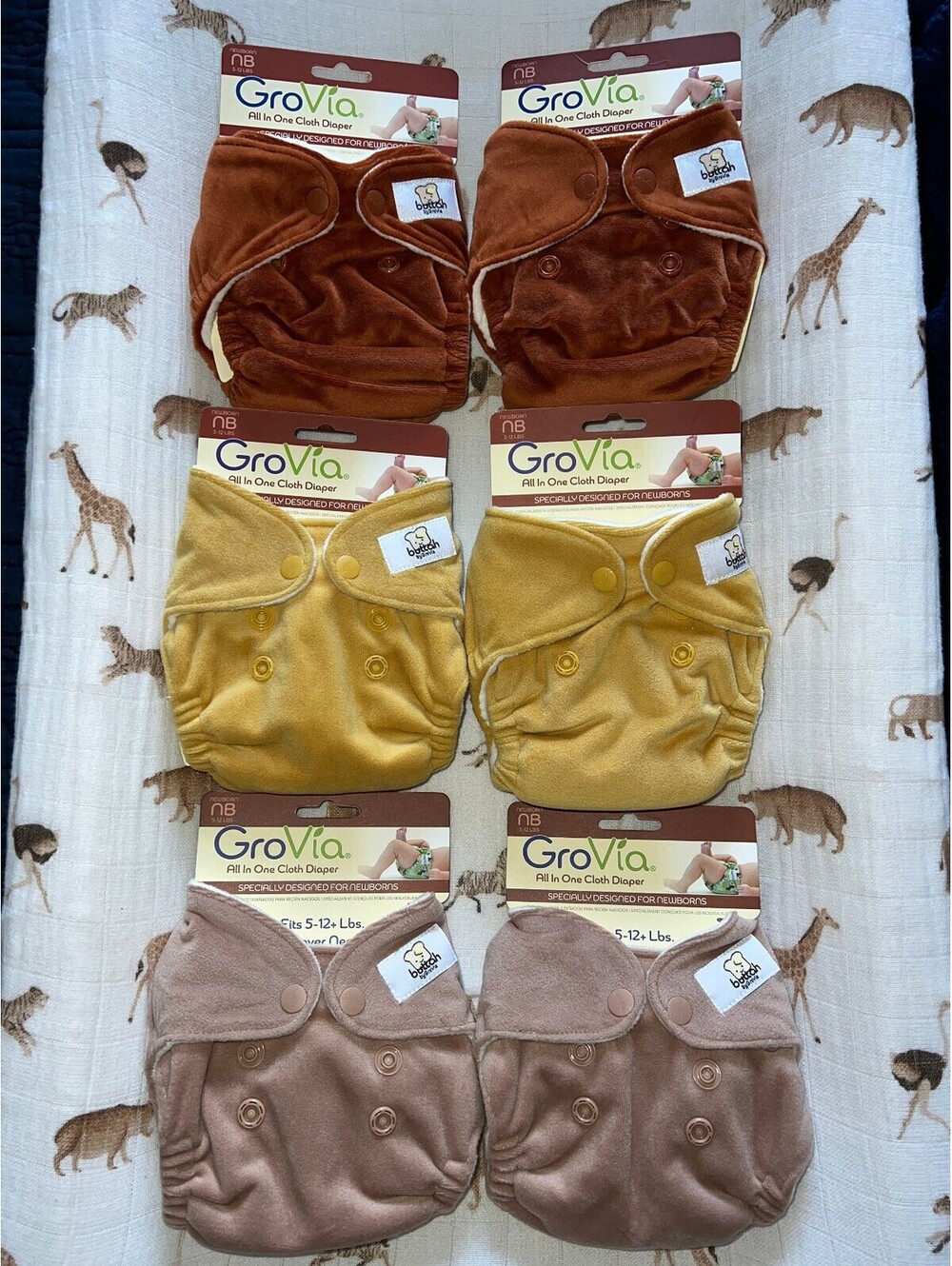 6 NIP Grovia Buttah Newborn All in One cloth diapers